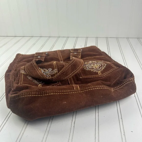 Leviโs Vintage Y2K Brown Corduroy Tote Bag Embroidered Front Pockets Unisex - Picture 5 of 10